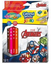 Цветни моливи Colorino - Marvel Avengers JUmbo, 12 + 1 цвята и острилка