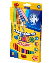 Цветни моливи Astra - Джъмбо, 12 цвята + острилка -1
