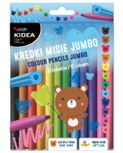 Цветни моливи Kidea Jumbo - Мечета, 12 цвята