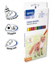 Цветни моливи SpreeArt - Триъгълни, Ø 3 mm, 12 броя