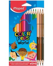 Цветни моливи Maped Color Peps - 12 цвята, с 3 броя двувърхи молива -1