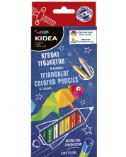 Цветни моливи Kidea - триъгълни, 12 цвята + златен и сребърен -1
