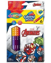 Цветни двувърхи моливи Colorino - Marvel Avengers, 12 цвята и острилка -1