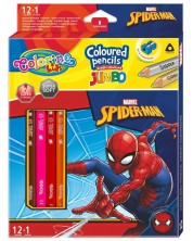 Цветни моливи Colorino - Marvel Spider-Man Jumbo, 12 + 1 цвята и острилка -1
