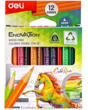 Цветни моливи Deli Enovation - EC114-12, Mini size, 12 цвята