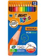 Цветни моливи BIC Kids - Evolution, 12 цвята, метална кутия -1
