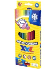 Цветни шестоъгълни моливи Astra - XXL, 12 броя + острилка -1