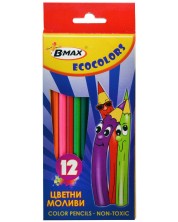 Цветни моливи B-Max - Ecocolor, 12 цвята