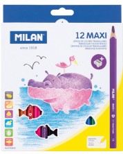 Цветни моливи Milan - Maxi, 12 молива и острилка