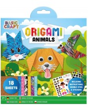 Творчески комплект за оригами Grafix - Животни, със стикери, 18 листа