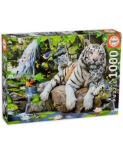 Пъзел Educa от 1000 части - Бял бенгалски тигър с малките си -1