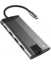 USB хъб Natec - Fowler Plus , 8 порта, USB-C, сив -1