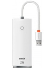USB хъб Baseus -Lite, 5 порта, USB-A, бял -1