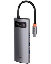 USB хъб Baseus - Metal Gleam, 5 порта, USB-C, сив -1