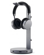 USB Хъб Satechi - Aluminum Headphone Stand, 4 порта, сив