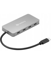 USB хъб Sandberg - 4 порта, USB-C, сив