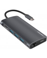 USB хъб Natec - Fowler 2, 8 порта, USB-C, черен