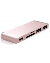 USB хъб Satechi - Aluminium Passthrough, 5 порта, USB-C, Rose Gold