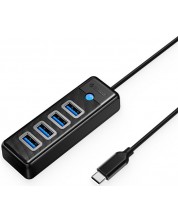 USB хъб Orico - PW4U-C3-015-BK, 4 порта, USB-C, черен -1