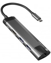 USB хъб Natec - Fowler Go, 5 порта, USB-C, сив -1