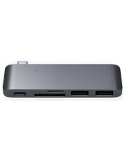 USB хъб Satechi - Aluminium Passthrough, 5 порта, USB-C, сив