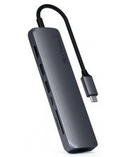 USB хъб Satechi - Aluminium Slim Multiport, 7 порта, USB-C, сив -1
