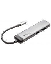 USB хъб Verbatim - Multiport Hub, 4 порта, USB-C, сив