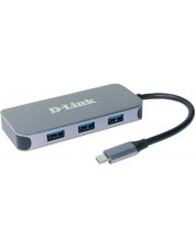 USB хъб D-Link - DUB-2335, 6 в 1, USB-C, сив