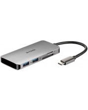 USB хъб D-Link - DUB-M610, 6 в 1, USB-C, сив