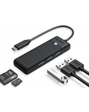 USB хъб Orico - PAPW3AT-C3-015-BK, 3 порта/SD/TF, USB-C, черен -1