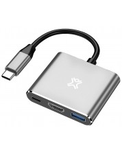 USB хъб XtremeMac - 3 порта, USB-C, сив -1