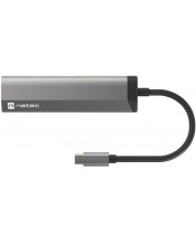 USB хъб Natec - Fowler Slim, 4 порта, USB-C, сив
