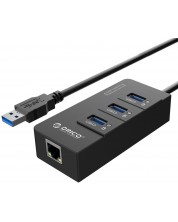 USB хъб Orico - HR01-U3-V1-BK-BP, 4 порта, USB-А/LAN, черен -1