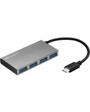 USB хъб Sandberg - Pocket Hub, 4 порта, USB-C, сив -1