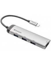 USB хъб Verbatim - Multiport Hub, 4 порта, USB-C, сребрист -1