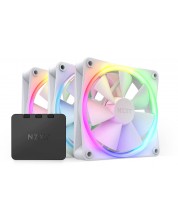 Вентилатори NZXT - F120 RGB White, 120 mm, RGB, 3 броя, контролер
