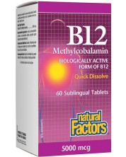 Vitamin B12 Methylcobalamin, 5000 mcg, 60 таблетки, Natural Factors