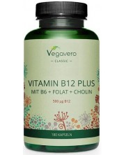 Vitamin B12 Plus Mit B6 + Folat + Cholin, 180 капсули, Vegavero