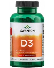 Vitamin D3, High Potency, 25 mcg, 250 капсули, Swanson