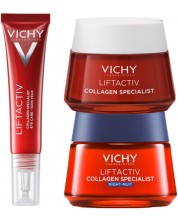 Vichy Liftactiv Комплект Collagen Specialist - Дневен, Нощен и Околоочен крем, 2 x 50 + 15 ml -1