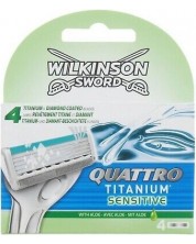 Wilkinson Sword Quattro Резервни ножчета за бръснене Titanium Sensitive, 4 броя