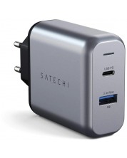 Зарядно устройство Satechi - ST-MCCAM, USB-A/C, 30W, сиво/черно -1
