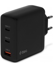 Зарядно устройство ttec - SmartCharger Trio, GaN, USB-A/C, 120W, черно -1