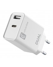 Зарядно устройство Cellularline - Dual, USB/USB-C, 20W, бяло -1