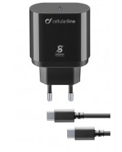 Зарядно устройство Cellularline - PD, USB-C, кабел USB-C, 25W, черно -1