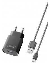 Зарядно устройство Ploos - 6550, 2A, кабел Micro USB, черно