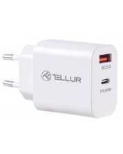 Зарядно устройство Tellur - PDHC101, USB-A/C, 20W, бяло