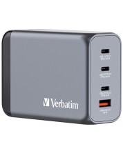 Зарядно устройство Verbatim - GNC-240 GaN 4 Port, USB-A/C, 240W, сиво