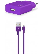 Зарядно устройство ttec - SmartCharger, USB-A, кабел Micro USB, лилаво -1