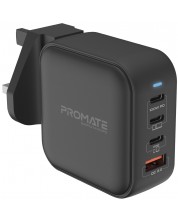 Зарядно устройство ProMate - GaNPort4-100PD, USB-A/C, 100W, черно
